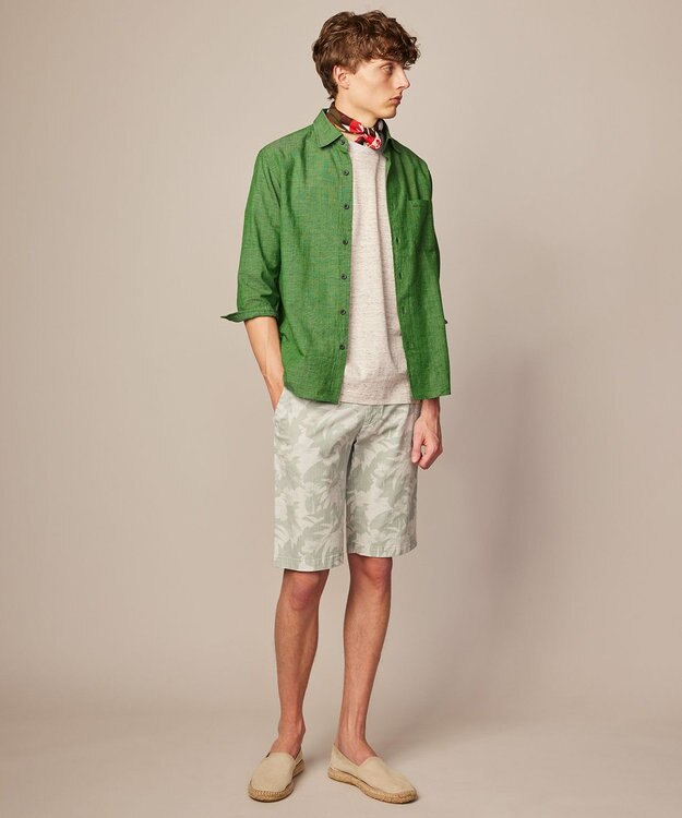 JOSEPH ABBOUD 【サステイナブル・７分袖】リヨセルリネンシャンブレー シャツ カーキ系