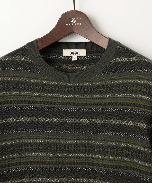 JOSEPH ABBOUD 【イタリア糸使用/洗える】フェアアエルクルーネック ニット カーキ系7