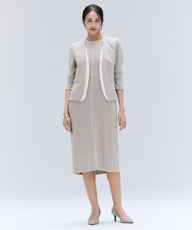 BEIGE， 【洗える・VERY NaVY 11月号掲載】CINDY / ダブルカラージャケット Taupe × White