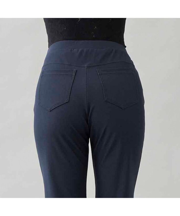 Chacott デニム調ブーツカットパンツ ネイビー