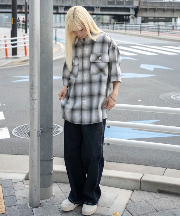 WEGO 【ユニセックス着用ITEM/SMLサイズ展開】オンブレチェックシャツ（SS） 柄2