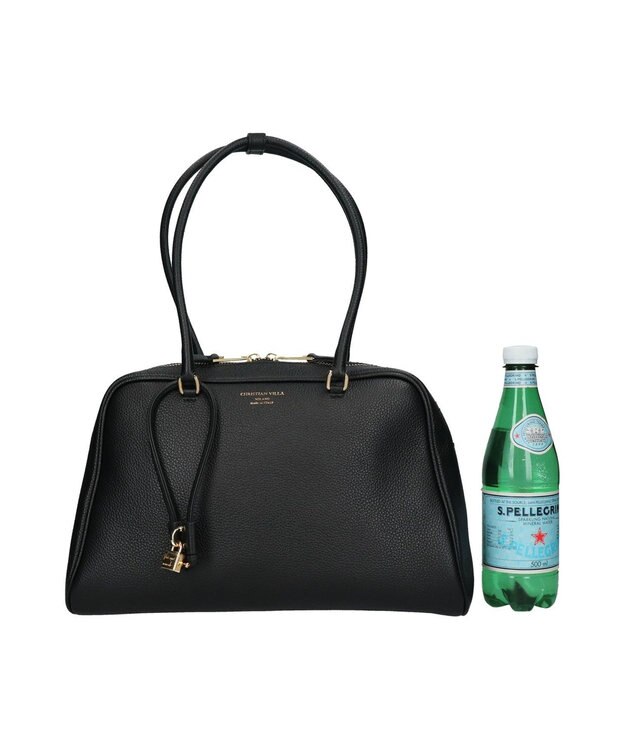 INTER-CHAUSSURES 【CHRISTIAN VILLA】チャーム付きシュリンクレザーハンドバッグ ブラック