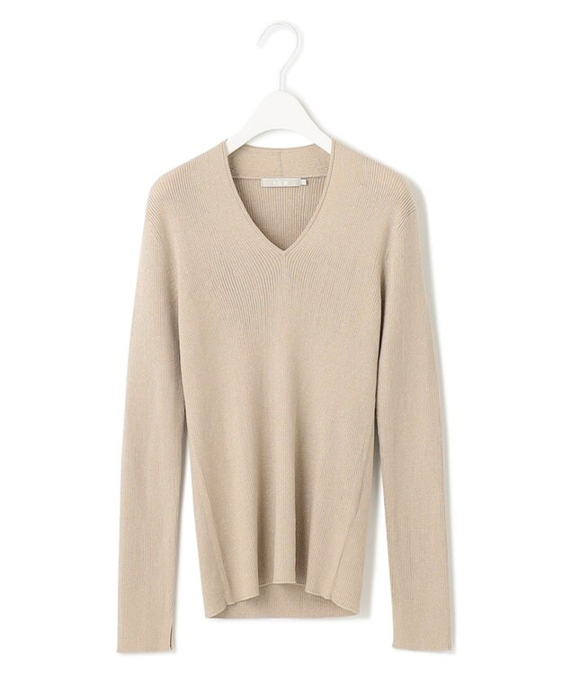 ICB 【洗える】エクストラファインメリノリブ Vネックニット ベージュ系ラメ