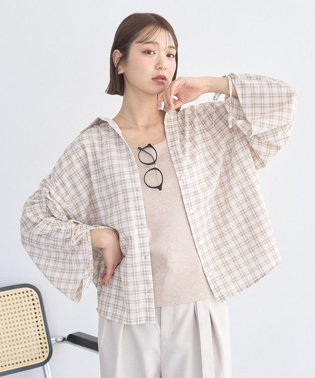 earth music&ecology エッジチュールラメテレコタンクトップ Beige