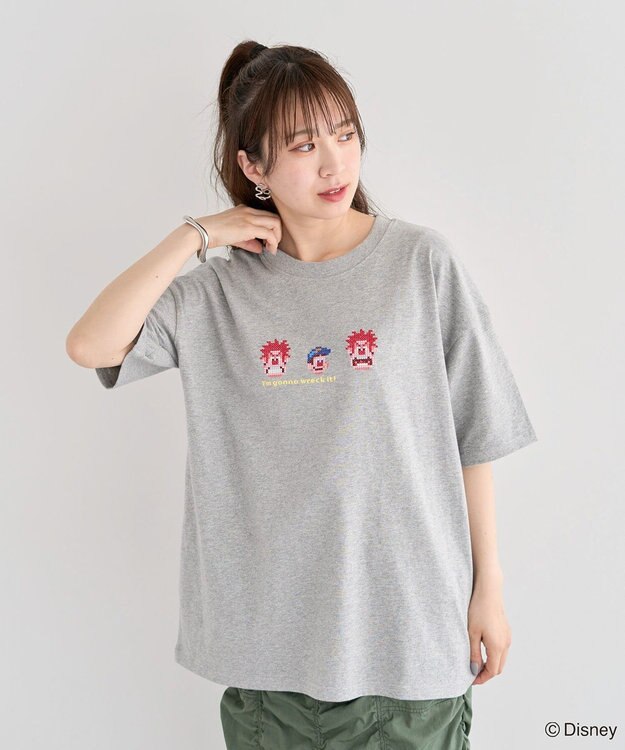 Green Parks シュガーラッシュ　／　クロスステッチ刺繡半袖ＴＥＥ Gray Mixture