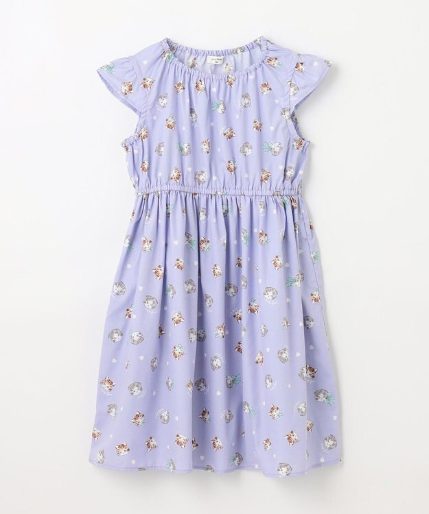 ANY KIDS 【WEB限定柄有】総柄 サマー ワンピース ラベンダー系ネコ