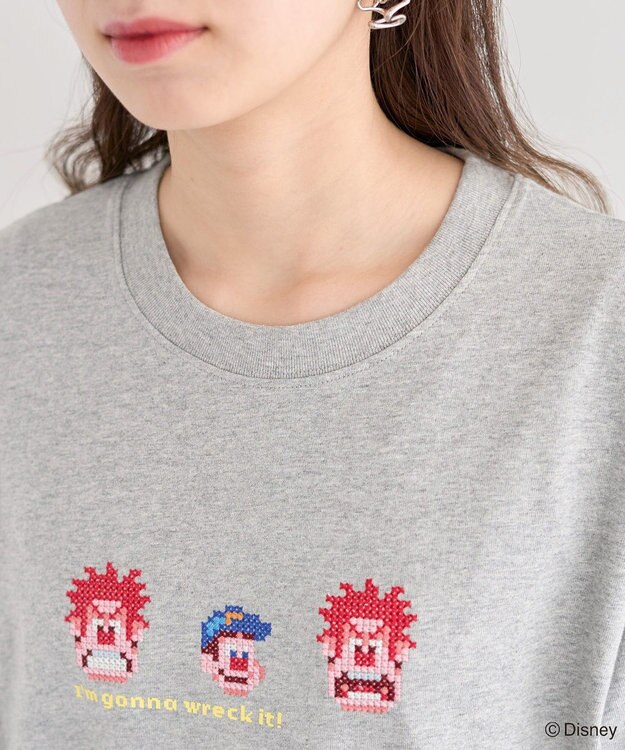 Green Parks シュガーラッシュ　／　クロスステッチ刺繡半袖ＴＥＥ Gray Mixture