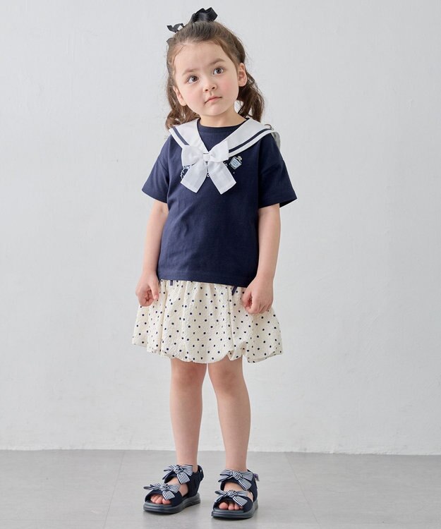 ANY KIDS 【綿100%/接触冷感】ひんやり 2WAY セーラーTシャツ ネイビー
