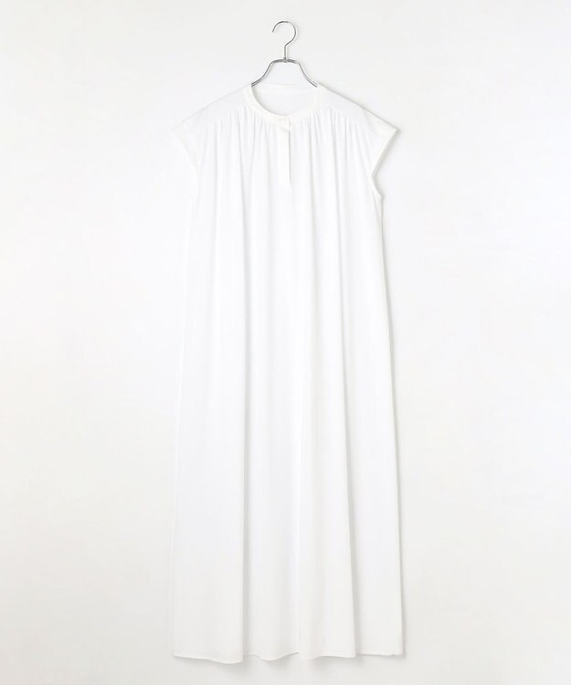 #Newans 【乾燥機可能/接触冷感】ヨークギャザーロングワンピース ホワイト