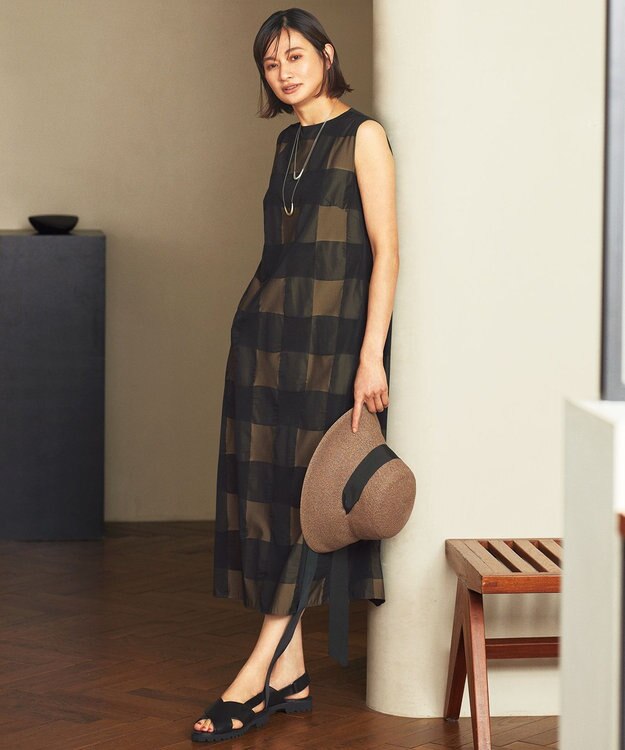 自由区 【再入荷・昨年ご好評】ブロンズチェックジャガード ワンピース ブロンズ×ブラック