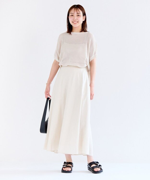 UNFILO L メッシュ ハーフスリーブ ニット グレージュ