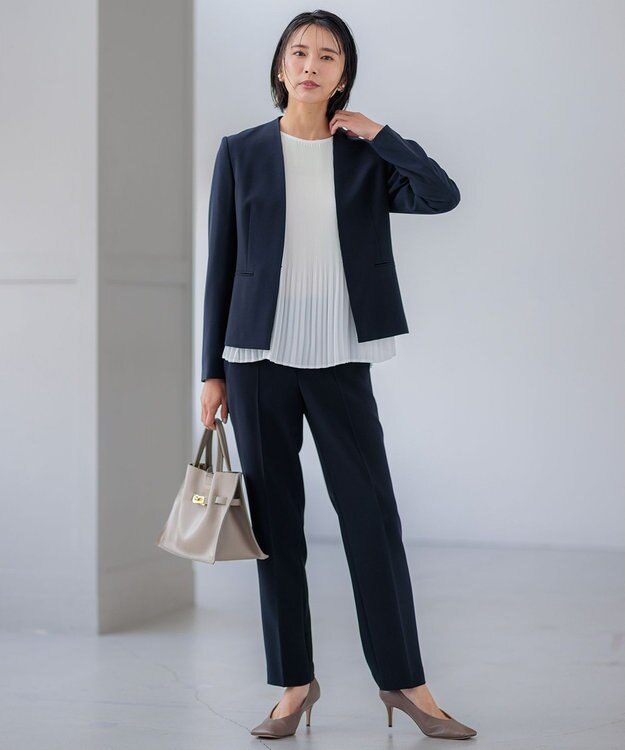 23区 L 【洗える】ライトバックサテンアムンゼン プリーツ ブラウス ホワイト系