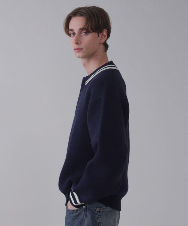 WEGO 【ユニセックス着用ITEM】ワンポイント刺繍ニットポロ ネイビー