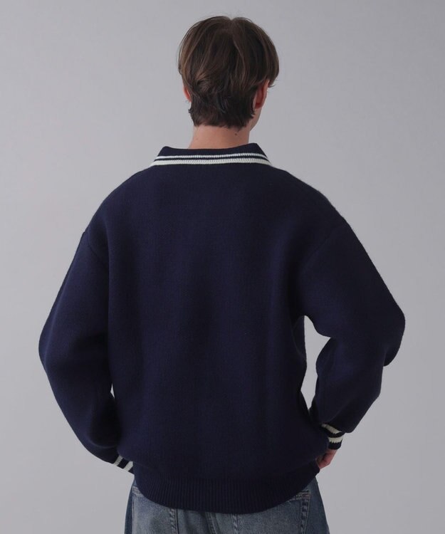 WEGO 【ユニセックス着用ITEM】ワンポイント刺繍ニットポロ ネイビー