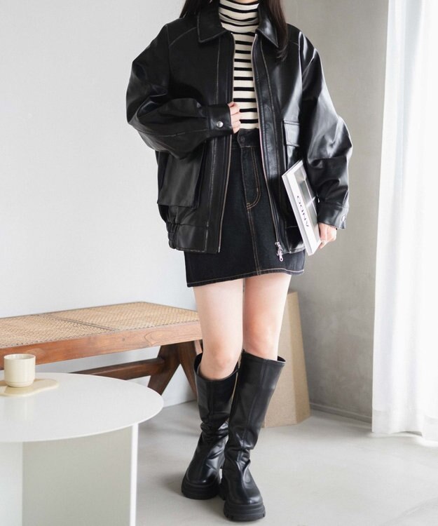 WEGO エイジドFレザーブルゾン ブラック