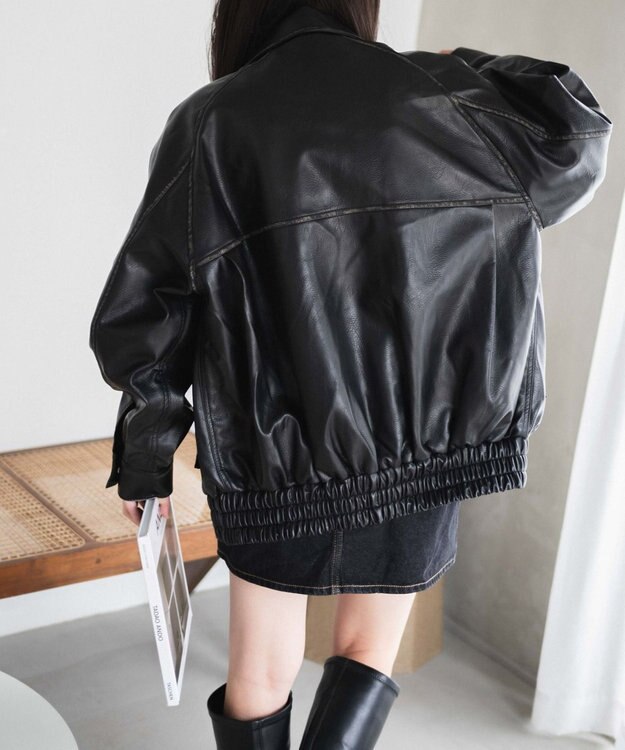 WEGO エイジドFレザーブルゾン ブラック