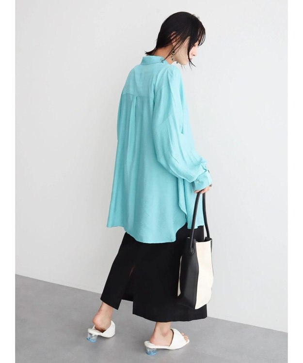 Green Parks レギュラーカラーシアーシャツ Blue Green