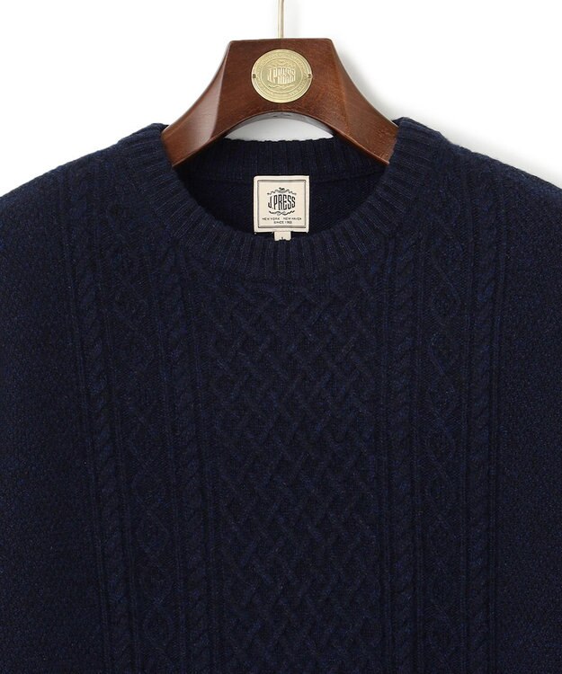 J.PRESS MEN 【Cash Lamb's Wool】ケーブルクルーネック ニット ネイビー系