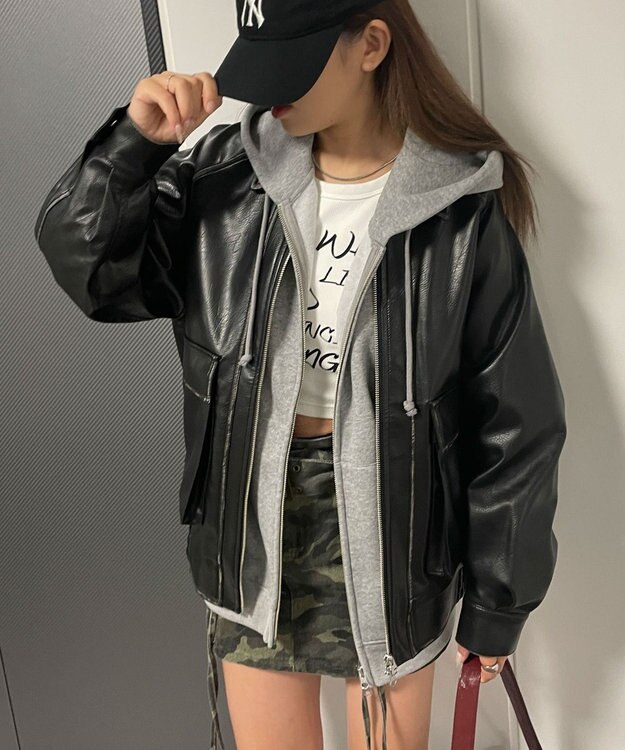 WEGO エイジドFレザーブルゾン ブラック