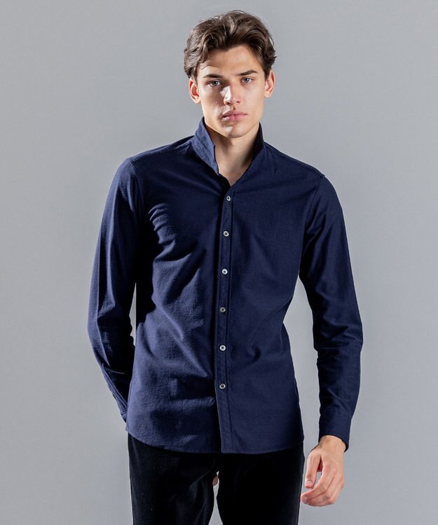 JOSEPH HOMME ツイルネルジャージー　ウイングカラーシャツ ネイビー系