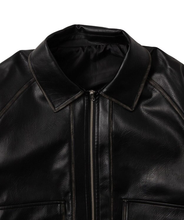 WEGO エイジドFレザーブルゾン ブラック