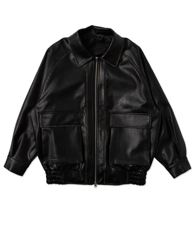 WEGO エイジドFレザーブルゾン ブラック