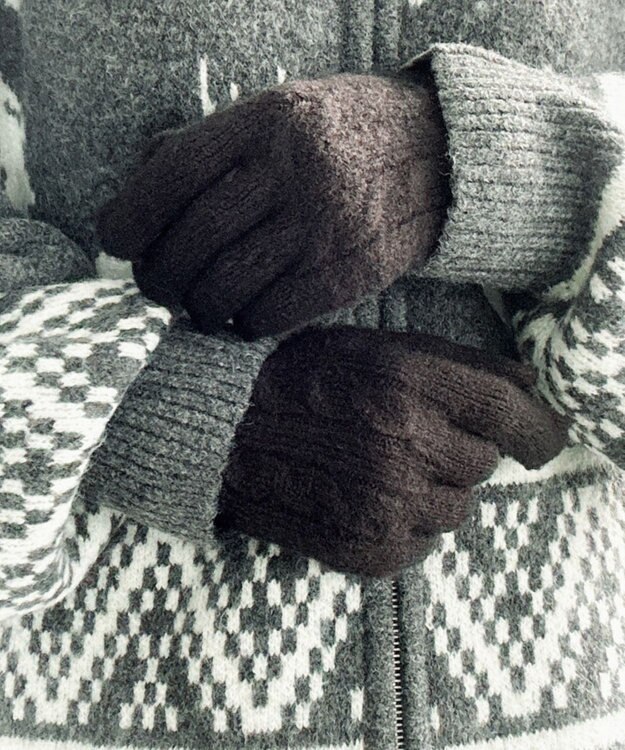 WEGO 【スマホ対応】ケーブル編みニットグローブ ブラック