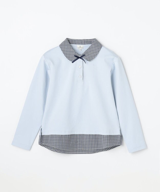 組曲 KIDS 【110-140㎝】 ミニチェック レイヤードトップス サックスブルー