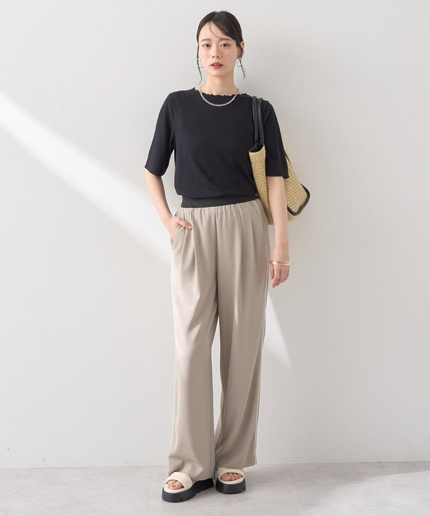 earth music&ecology リブメローショートスリーブプルオーバー Black