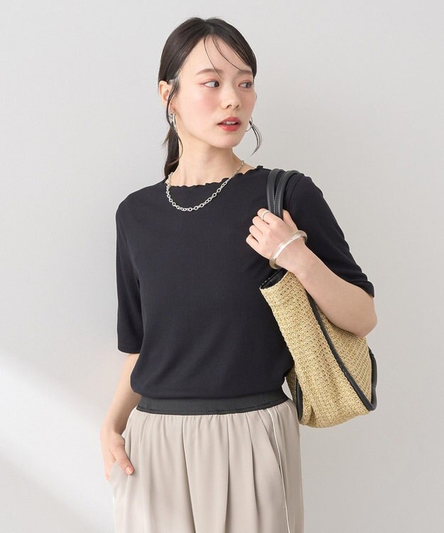 earth music&ecology リブメローショートスリーブプルオーバー Black