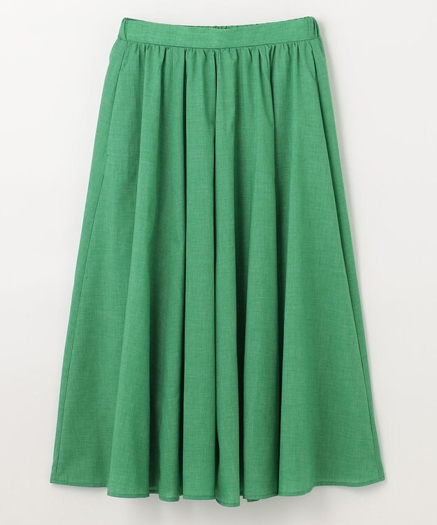 ANY L 【ウエストゴム/ポケット付】シャンブレーライク フレアスカート グリーン