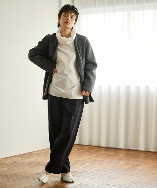 #Newans ウエストシェイプリバーコート グレー