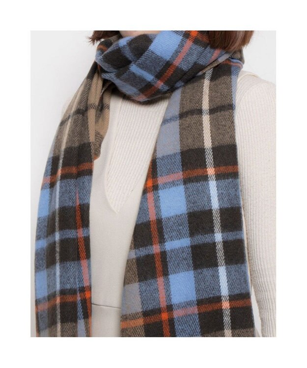 UNBILLION カシュネ cache nez / ウール混チェックストール ブラウン