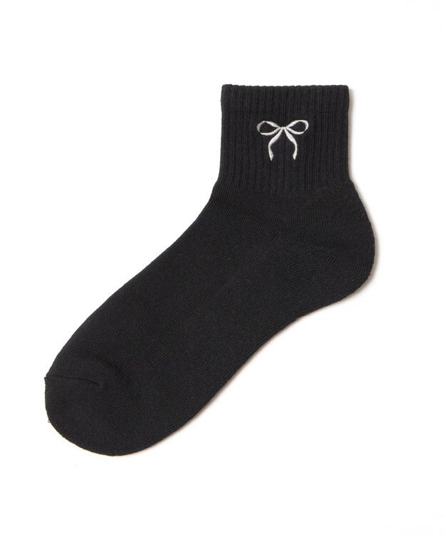 WEGO リボン刺繍アンクルパイルソックス ブラック
