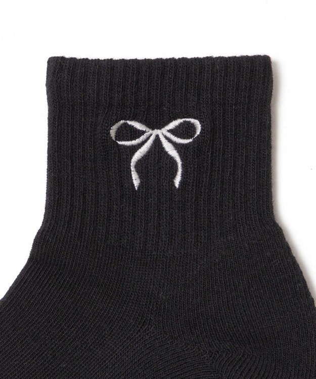 WEGO リボン刺繍アンクルパイルソックス ブラック