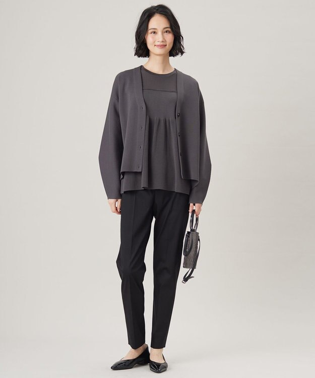 自由区 【洗える】ドライコットンハイゲージニット カーディガン スレート