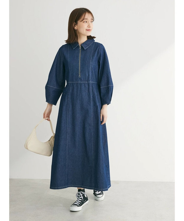 Green Parks ・ＥＬＥＮＣＡＲＥ　ＤＵＥ　デニムハーフＺＩＰワンピース Indigo