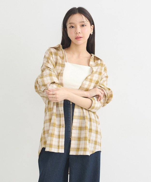 earth music&ecology アソートオーバーシャツ Check Yellow