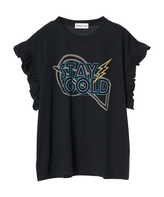 Green Parks ・ＤｏｕｂｌｅＦｌａｇｓ　フリルショルダープリントＴＥＥ Black