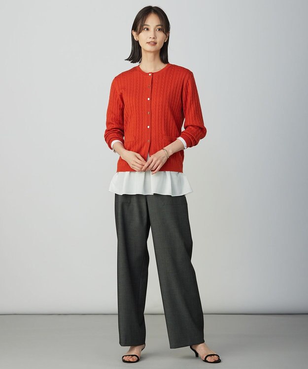 J.PRESS LADIES KNIT BASIC クルーネック カーディガン オレンジ系