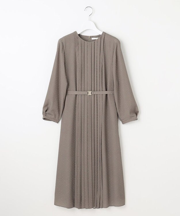 自由区 L 【19号サイズまで展開】ライトサテン ワンピース カーキ×オフ(変形ドット)