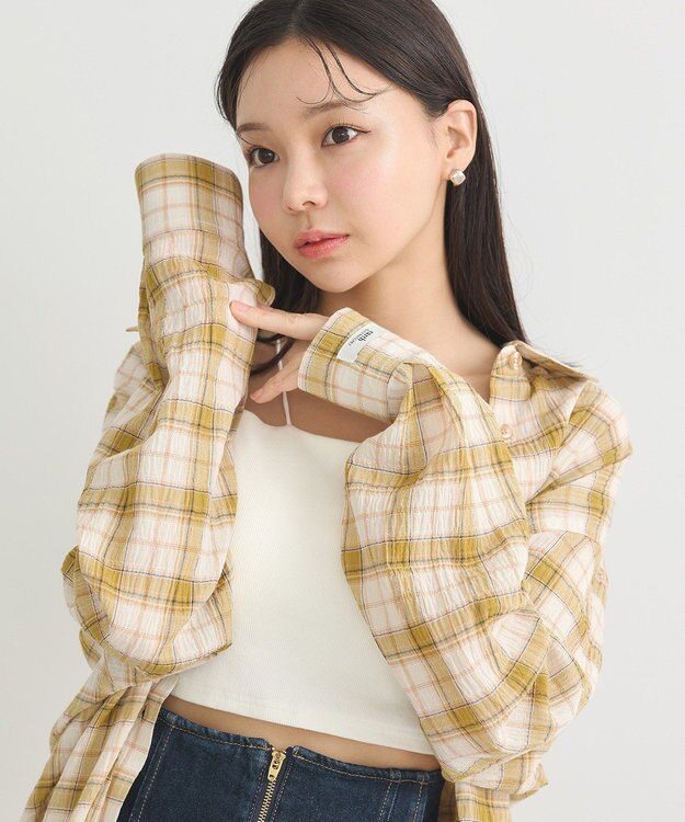 earth music&ecology アソートオーバーシャツ Check Yellow