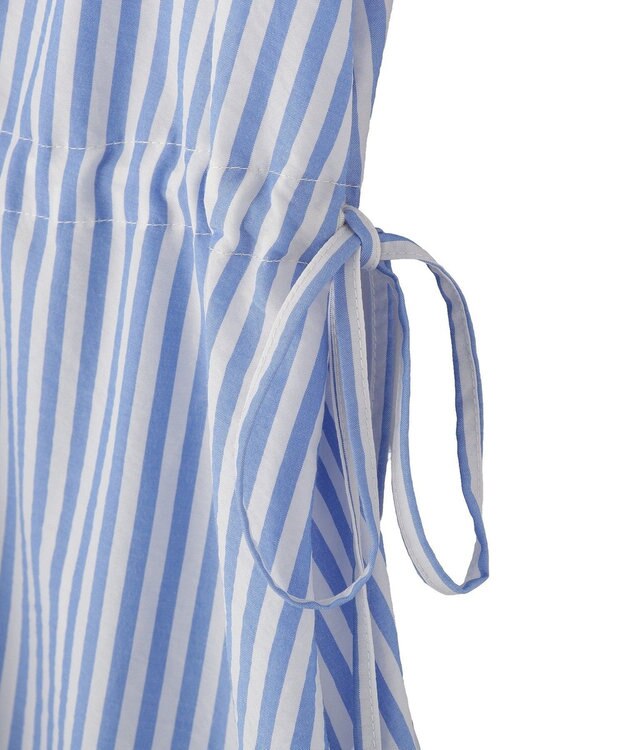 Green Parks ウエストリボンミディ丈ワンピース Stripe Blue