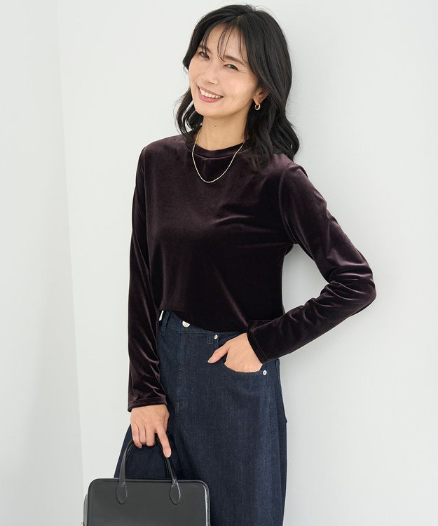 UNFILO ストレッチ ベロアロンT ダークブラウン