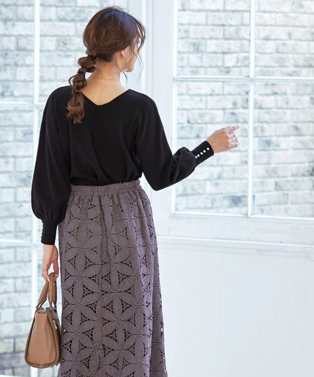 Tiaclasse 【洗える】2WAYパール釦ニットトップス ブラック