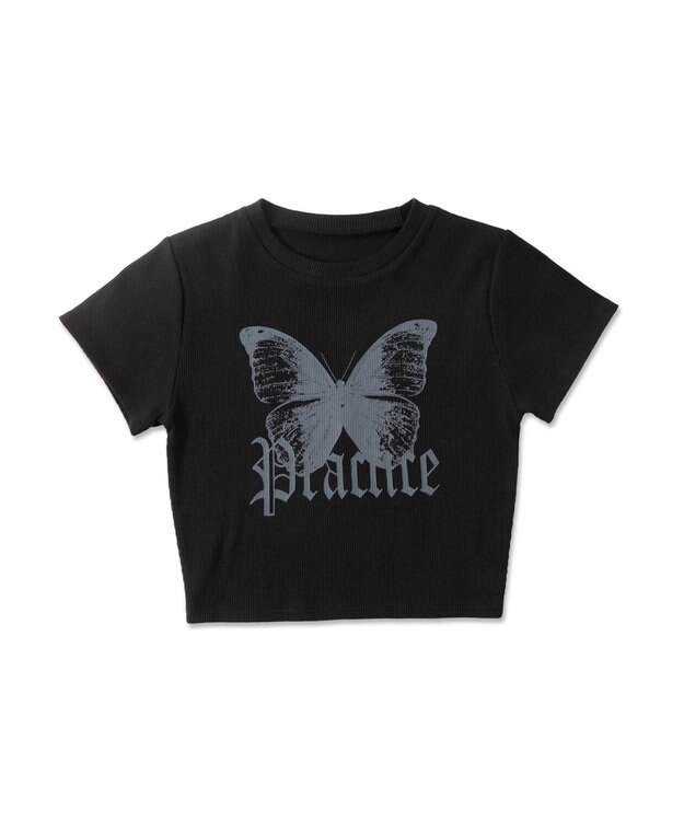 WEGO バタフライプリントリブT ブラック