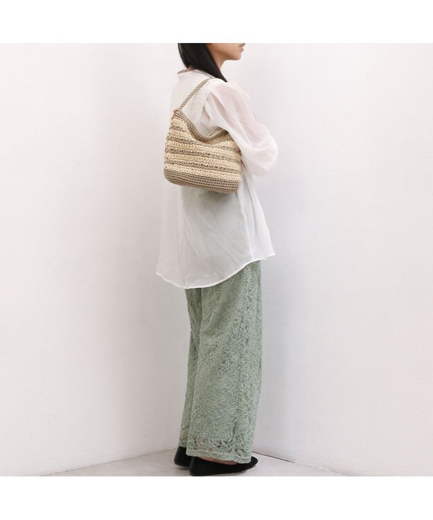 UNBILLION カシュカシュ cachecache / ボーダーコンビ編みワンハンドル2wayミニトート ベージュ