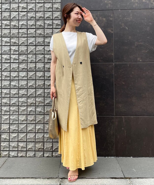 UNFILO 【イージーケア】コットンシフォンスカート ライトイエロー系