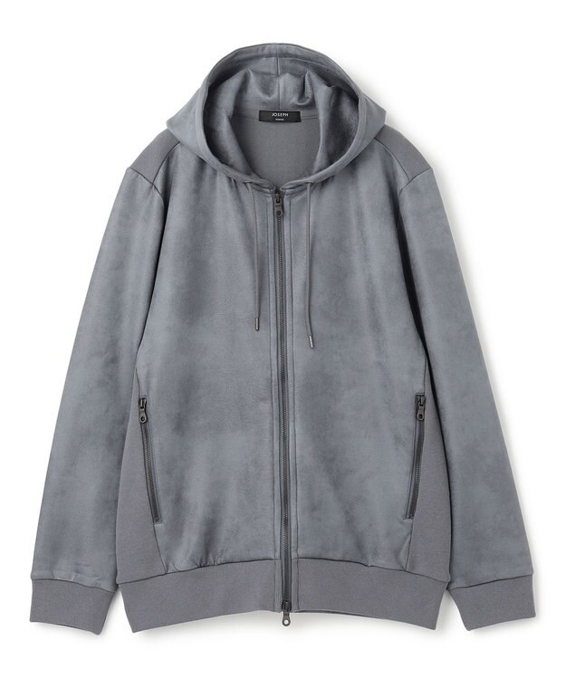 JOSEPH HOMME 新素材【ストレッチ/光沢感】レザーライクジャージーコンビ　フーディー ライトグレー系