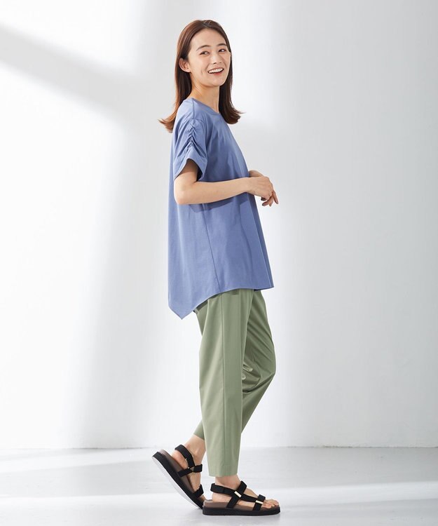 J.PRESS LADIES 【洗える】マイクロタイプライターストレッチ テーパード パンツ スモーキーグリーン系